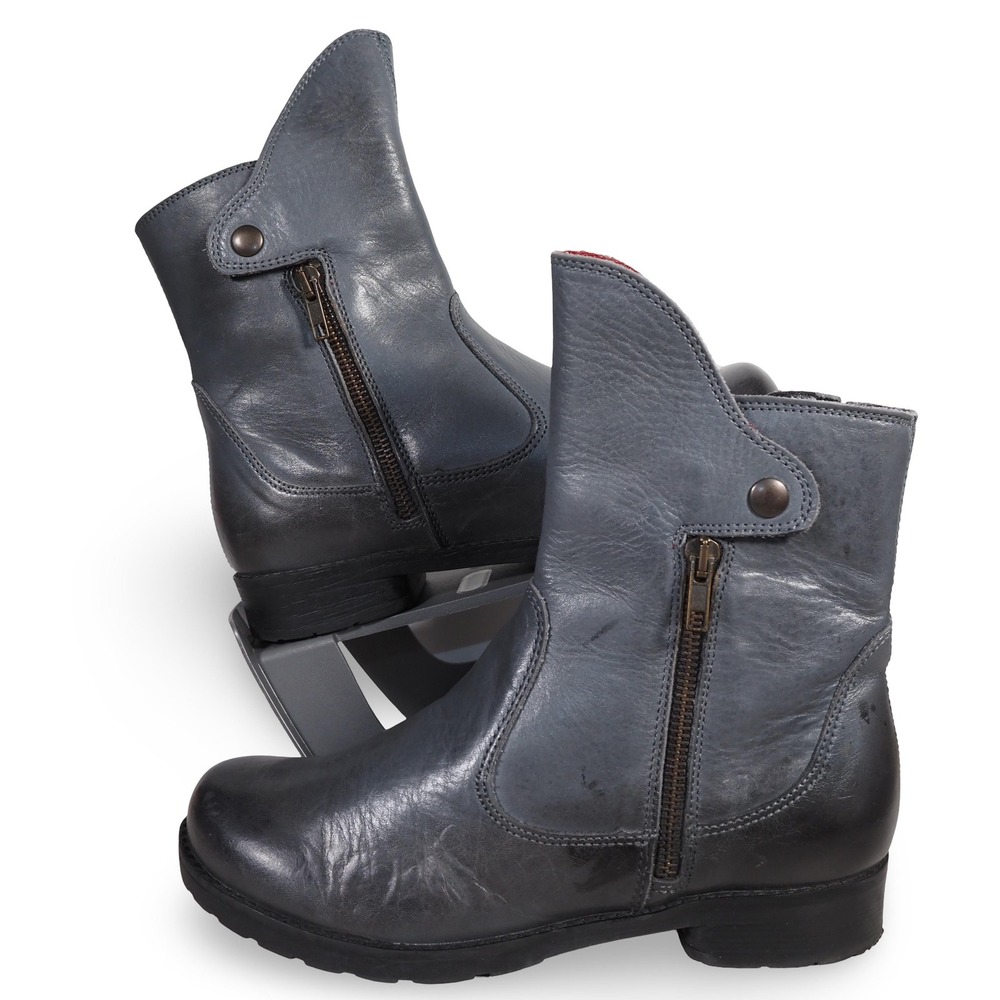 JAFA Womens Gray Leather Side Zip Ankle Boots EU 7/37 Distressed Low Heel